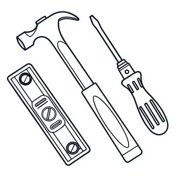 Minimal Outline Icons: Construction Tools Set 4 Stock Illustration