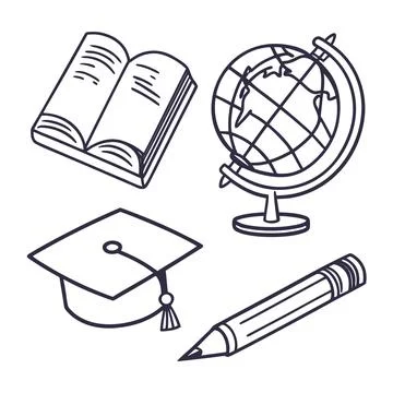 Minimal Outline Icons: Educational Objects Set 1 Stock Illustration
