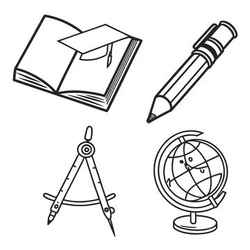 Minimal Outline Icons: Educational Objects Set 2 Stock Illustration