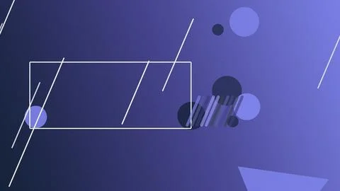 A minimal outline rectangle with diagonal line strokes and floating circles.. Illustrazione stock