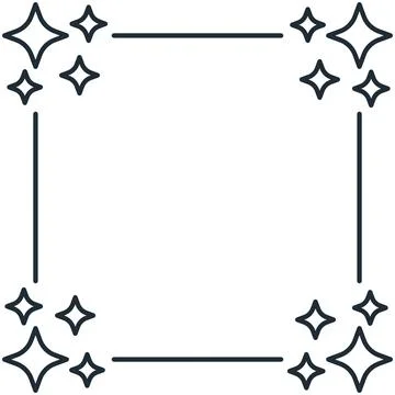 Minimal outline square border with sparkling star corners Stock Illustration