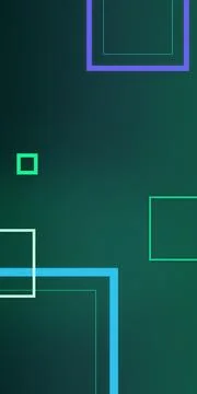 Minimal outlined squares and rectangles glow in cyan, green, and violet acr.. イラスト素材