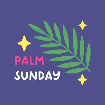 Minimal Palm Leaf Design with Palm Sunday Lettering and Stars Stock Illustration