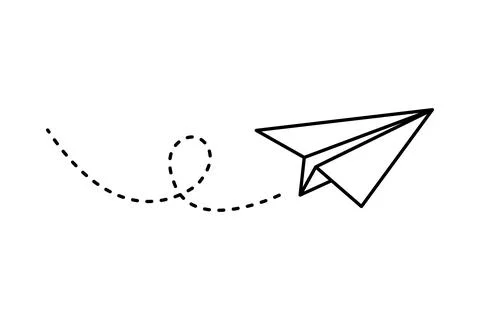 Minimal paper airplane flying with dashed curved path, clean black line art on 스톡 일러스트