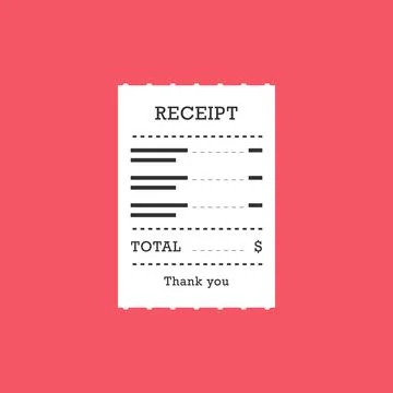 Minimal Paper Receipt with Simple Layout and Dollar Symbol on Red Background Stock Illustration