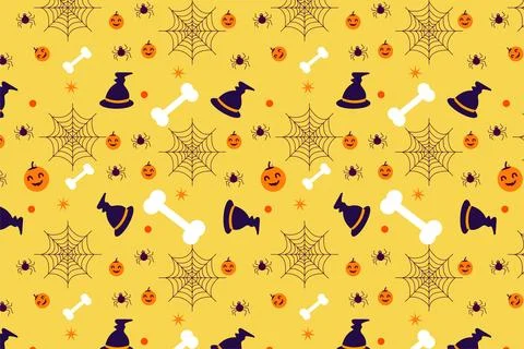 Minimal pattern decoration with bone and spooky pumpkins vector. Seamless pat Illustrazione stock