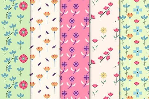 Minimal pattern vector with flowers and leaves. Seamless flower pattern des.. Illustrazione stock