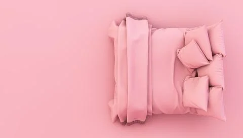 Minimal pink bed 3d rendering top view Stock Illustration