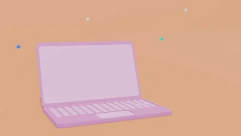 Minimal Pink Laptop Computer blank screen mockup 3D rendering Video stock 166280297