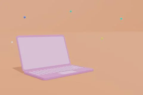 Minimal Pink Laptop Computer blank screen mockup 3D rendering. Stock Illustration