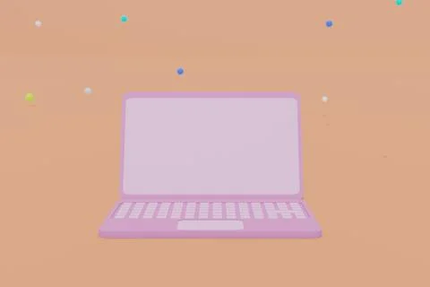 Minimal Pink Laptop Computer blank screen mockup 3D rendering. Stock Illustration