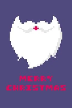 Minimal pixel art Santa beard with small pink mouth on deep purple Christma.. Stock Illustration