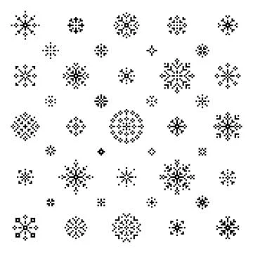 Minimal pixel style snowflake icon sheet on white background Ilustração Stock
