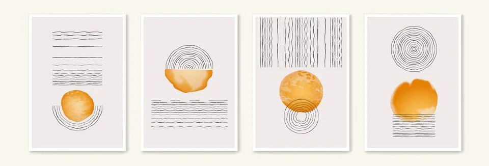 Minimal posters. Circle abstract lines and art paint pattern. Hand drawn roun Stock Illustration