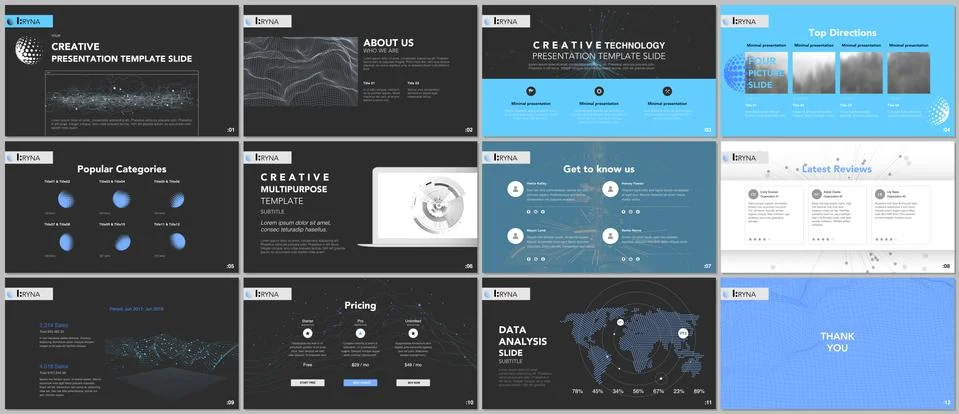Minimal presentation templates. Tech elements on black background. Technology Illustrazione stock