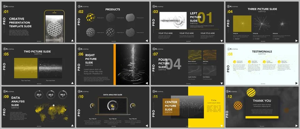 Minimal presentation templates. Tech elements on black background. Technology Illustrazione stock