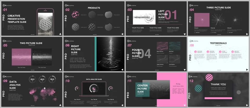 Minimal presentation templates. Tech elements on black background. Technology Stock Illustration