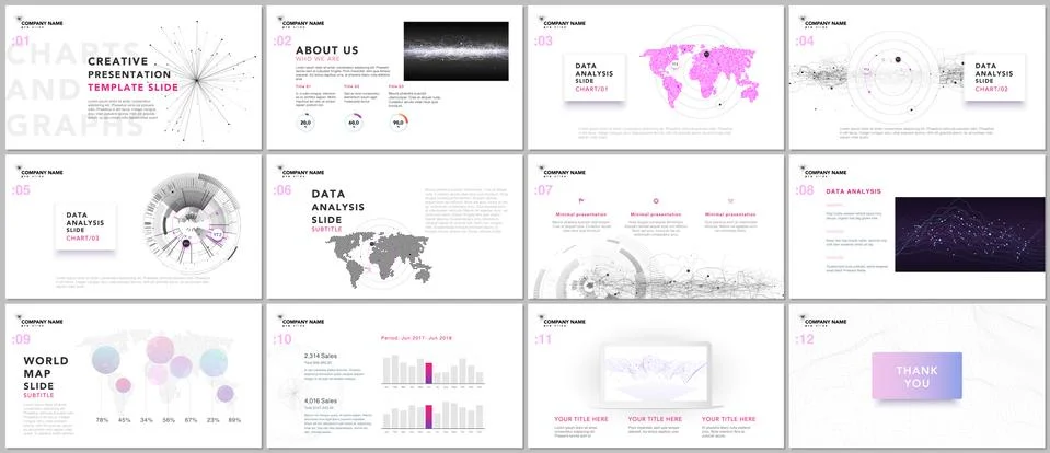 Minimal presentation templates. Tech elements on white background. Technology Illustrazione stock