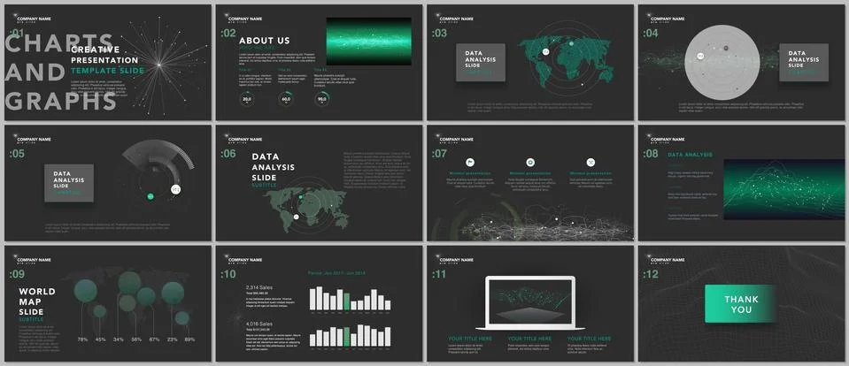 Minimal presentation templates. Tech elements on black background. Technology Illustrazione stock
