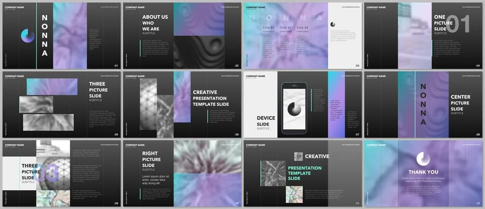 Minimal presentations design, portfolio vector templates with elements on black 스톡 일러스트