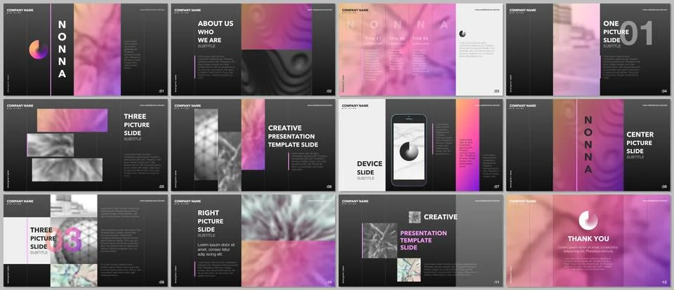 Minimal presentations design, portfolio vector templates with elements on black 스톡 일러스트
