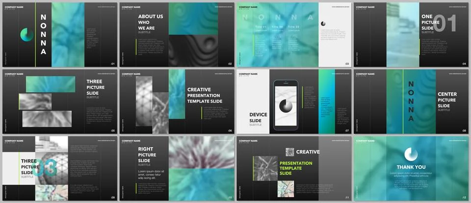 Minimal presentations design, portfolio vector templates with elements on black Stock Illustration