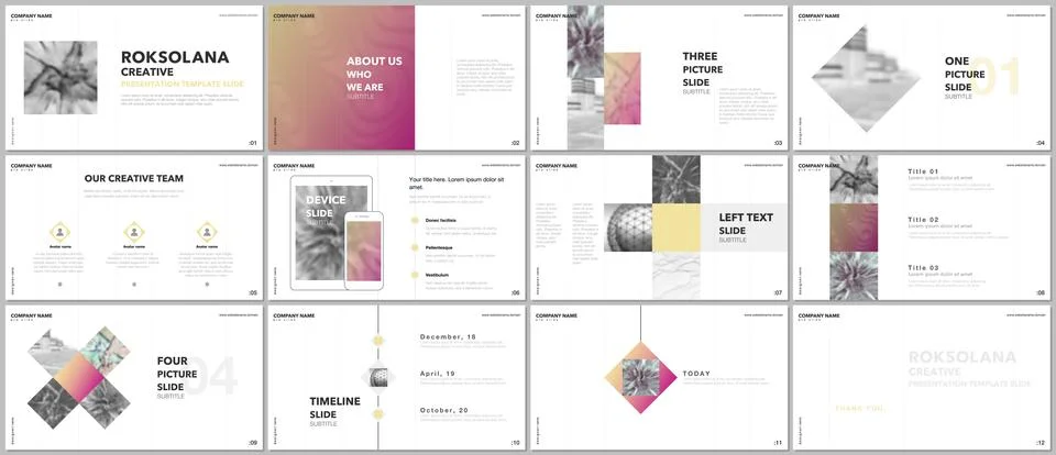 Minimal presentations design, portfolio vector templates with elements on white Stock Illustration