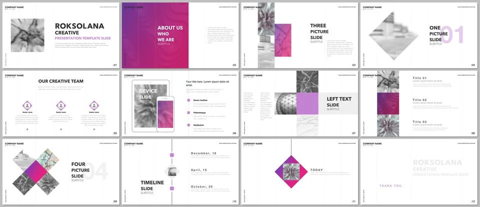 Minimal presentations design, portfolio vector templates with elements on white Stock Illustration