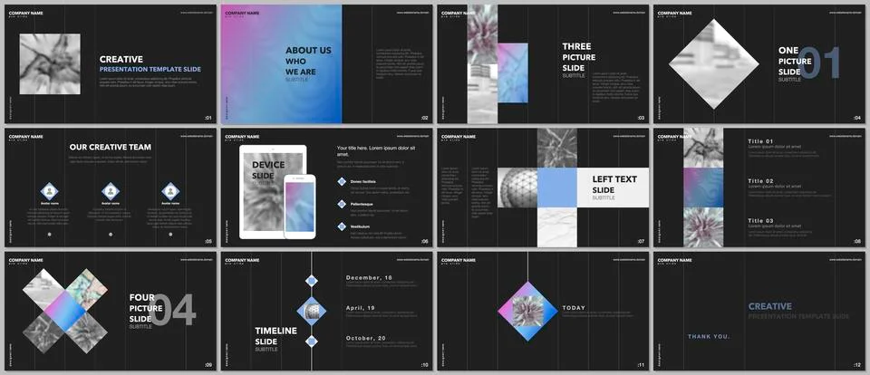 Minimal presentations design, portfolio vector templates with elements on black 스톡 일러스트