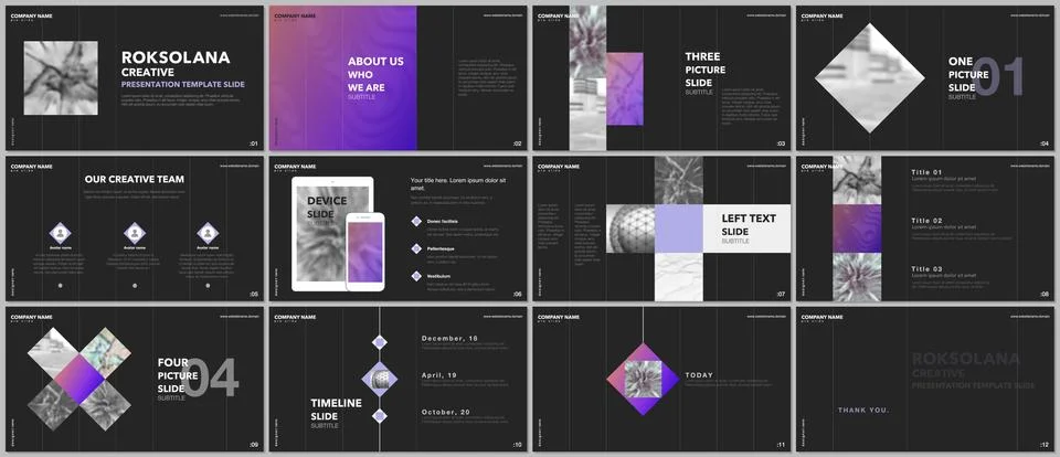 Minimal presentations design, portfolio vector templates with elements on black 스톡 일러스트