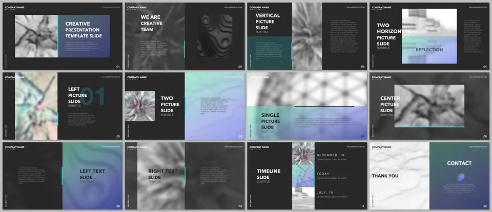 Minimal presentations design, portfolio vector templates with elements on black Stockillustratie