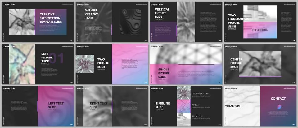 Minimal presentations design, portfolio vector templates with elements on black Stockillustratie