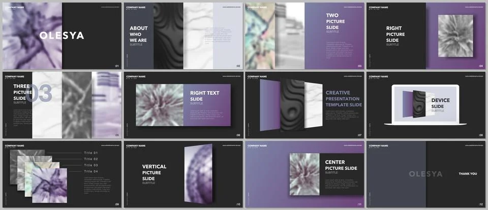 Minimal presentations design, portfolio vector templates with elements on black Stock Illustration