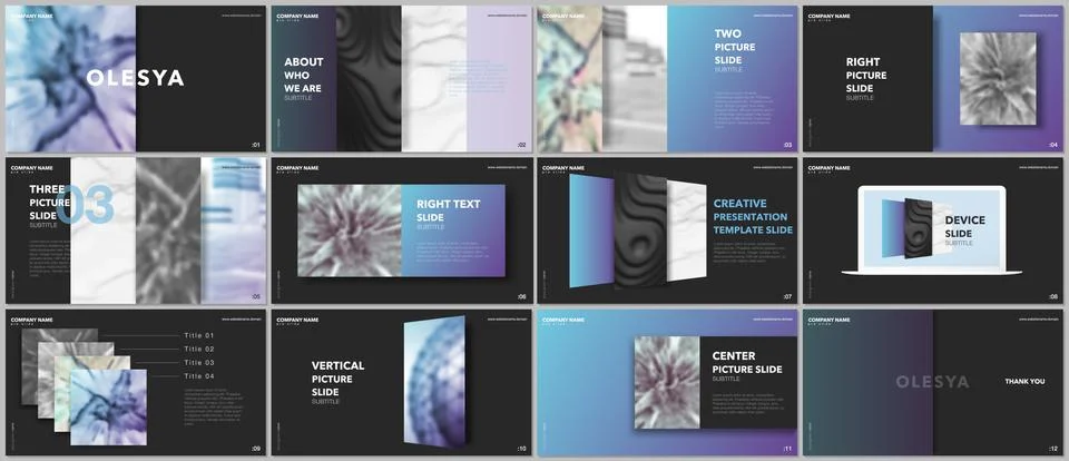 Minimal presentations design, portfolio vector templates with elements on black 스톡 일러스트