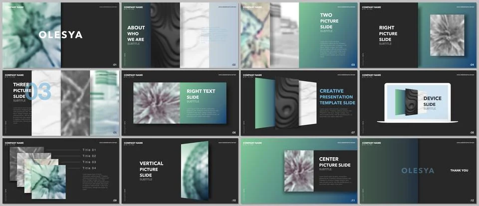 Minimal presentations design, portfolio vector templates with elements on black Stockillustratie