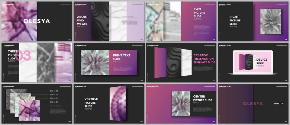 Minimal presentations design, portfolio vector templates with elements on black 스톡 일러스트