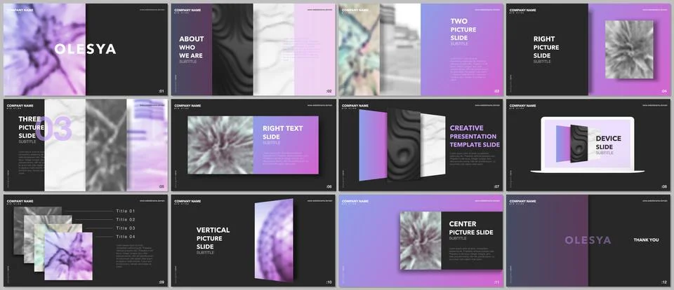 Minimal presentations design, portfolio vector templates with elements on black Stockillustratie