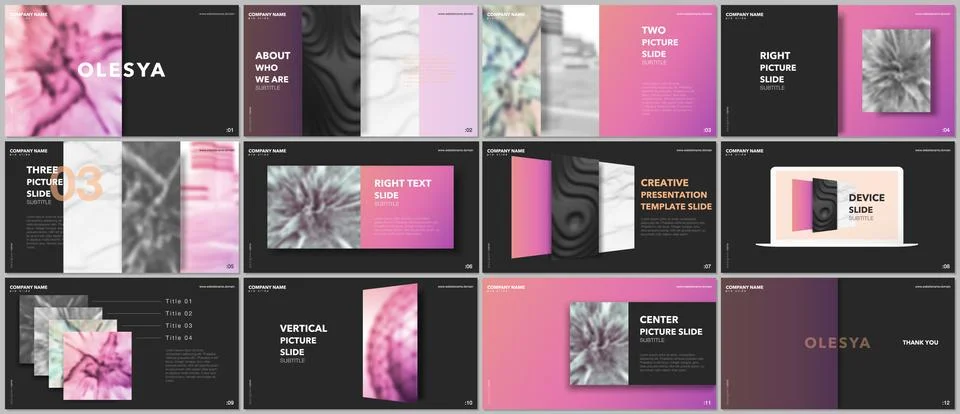 Minimal presentations design, portfolio vector templates with elements on black Stockillustratie