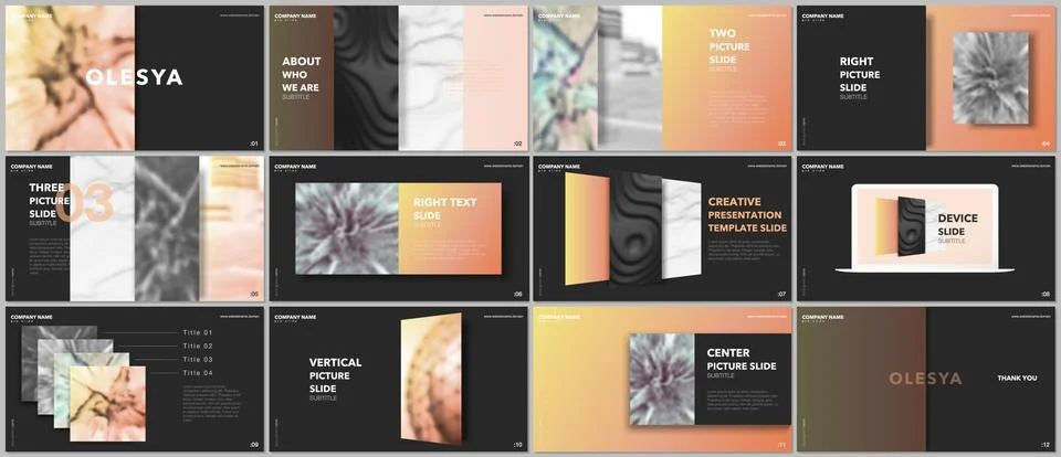 Minimal presentations design, portfolio vector templates with elements on black 스톡 일러스트