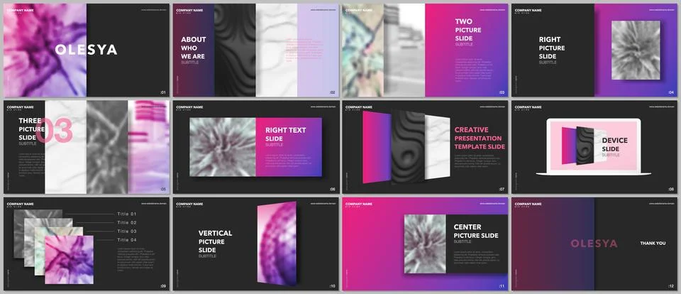 Minimal presentations design, portfolio vector templates with elements on black Stock Illustration
