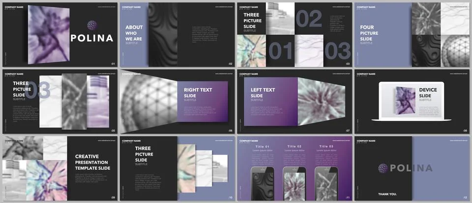 Minimal presentations design, portfolio vector templates with elements on black Stockillustratie