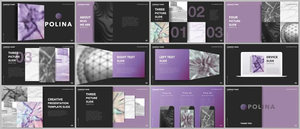 Minimal presentations design, portfolio vector templates with elements on black Stock Illustration