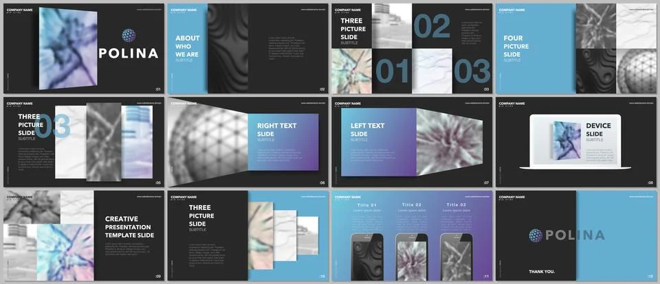 Minimal presentations design, portfolio vector templates with elements on black Stockillustratie