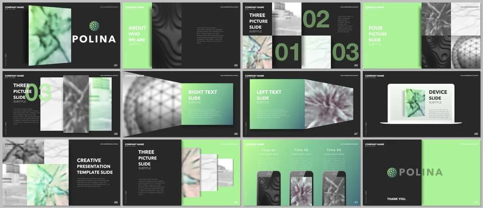 Minimal presentations design, portfolio vector templates with elements on black Stock Illustration