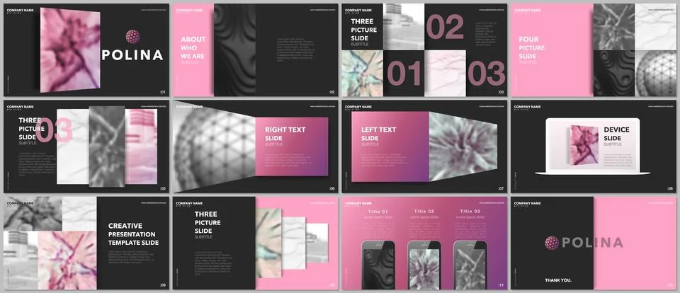 Minimal presentations design, portfolio vector templates with elements on black Stockillustratie