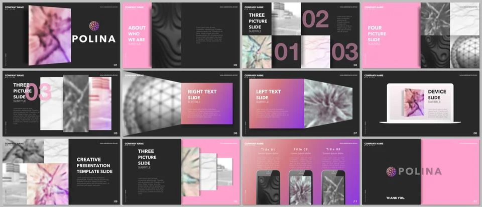 Minimal presentations design, portfolio vector templates with elements on black 스톡 일러스트