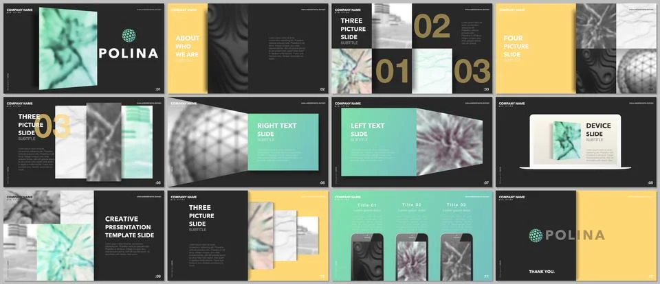 Minimal presentations design, portfolio vector templates with elements on black 스톡 일러스트