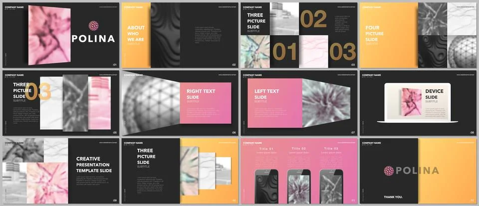 Minimal presentations design, portfolio vector templates with elements on black Stockillustratie