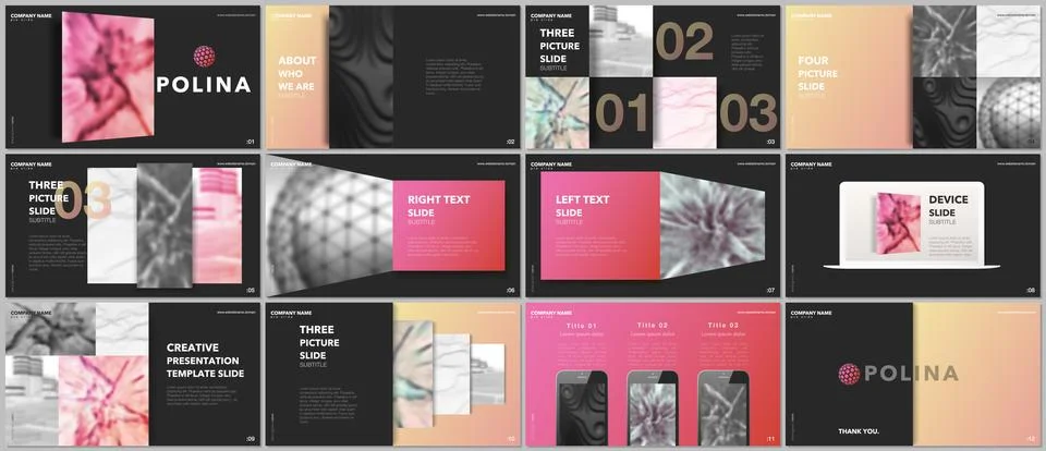 Minimal presentations design, portfolio vector templates with elements on black Stockillustratie