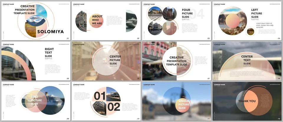 Minimal presentations design, portfolio vector templates with circle elements on Stock Illustration